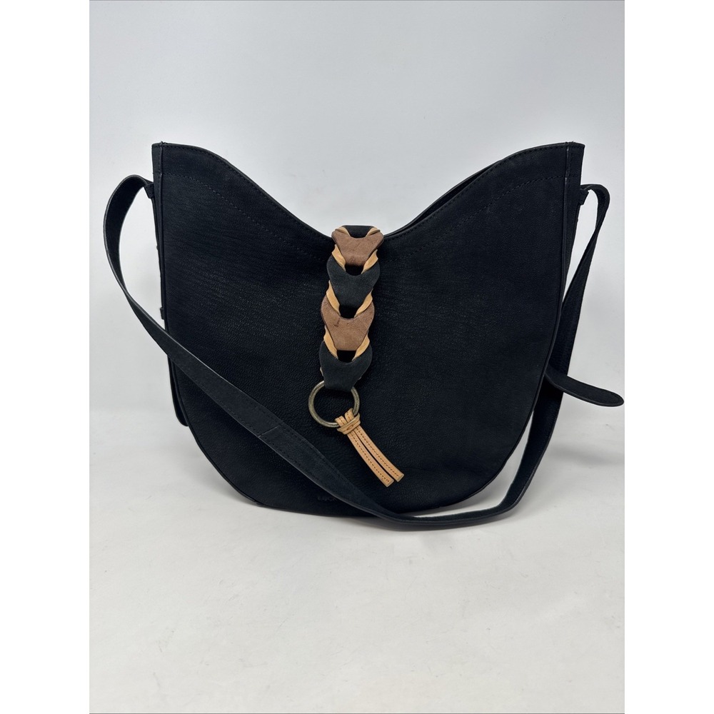 Lucky Brand Hobo Bag Black Genuine Leather Tassel Shoulder Boho Crossbody
